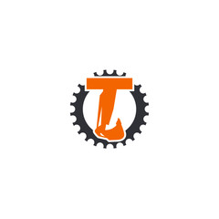 T Letter Logo Design with Excavator Creative Modern Trendy