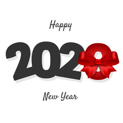 2020 New Year with red bow. Vector Illustration