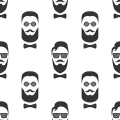 Bearded hipster seamless pattern with glasses. Vector illustration.