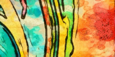 Abstraction painted in oil. Colorful texture background. Multicolored wallpaper graphic design. Pattern for creating artworks and prints. Crazy bright colors style. Cartoon draw.