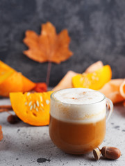 Autumn traditional pumpkin latte glass