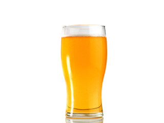 Glass of light beer isolated on white background