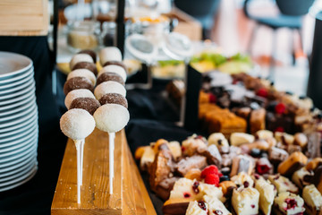 Breakfast Buffet Concept, Breakfast Time in Luxury Hotel, Brunch with Family in Restaurant, Sweets, Cake Pops - Image