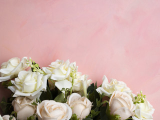Pink background with white roses frame