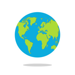 Earth globe isolated on white background. Flat planet icon. Vector illustration.
