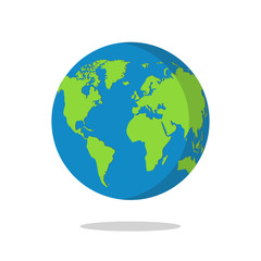 Earth globe isolated on white background. Flat planet icon. Vector illustration.