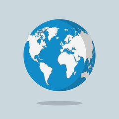 Earth globe isolated on color background. Flat planet icon. Vector illustration.