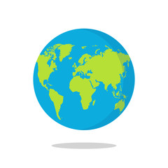 Earth globe isolated on white background. Flat planet icon. Vector illustration.