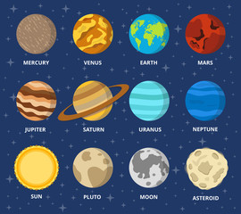 Colorful planets set. Vector illustration.