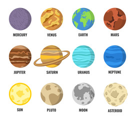 Colorful planets set. Vector illustration.