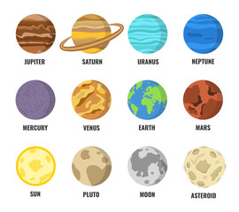 Colorful planets set. Vector illustration.
