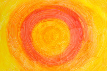 Action painting. Abstract Hand-painted yellow and orange art background. Multicolored paint strokes and brush