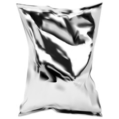 Snack package. Foil pouch. Chips packet blank. 3d design. Clear pack mockup for candy. Biscuit, cookie or chokolate sachet, isolated. Retail pocket layout ready for advertising and marketing. Food