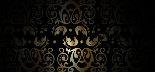 europan pattern with golden on frame isolated on black background