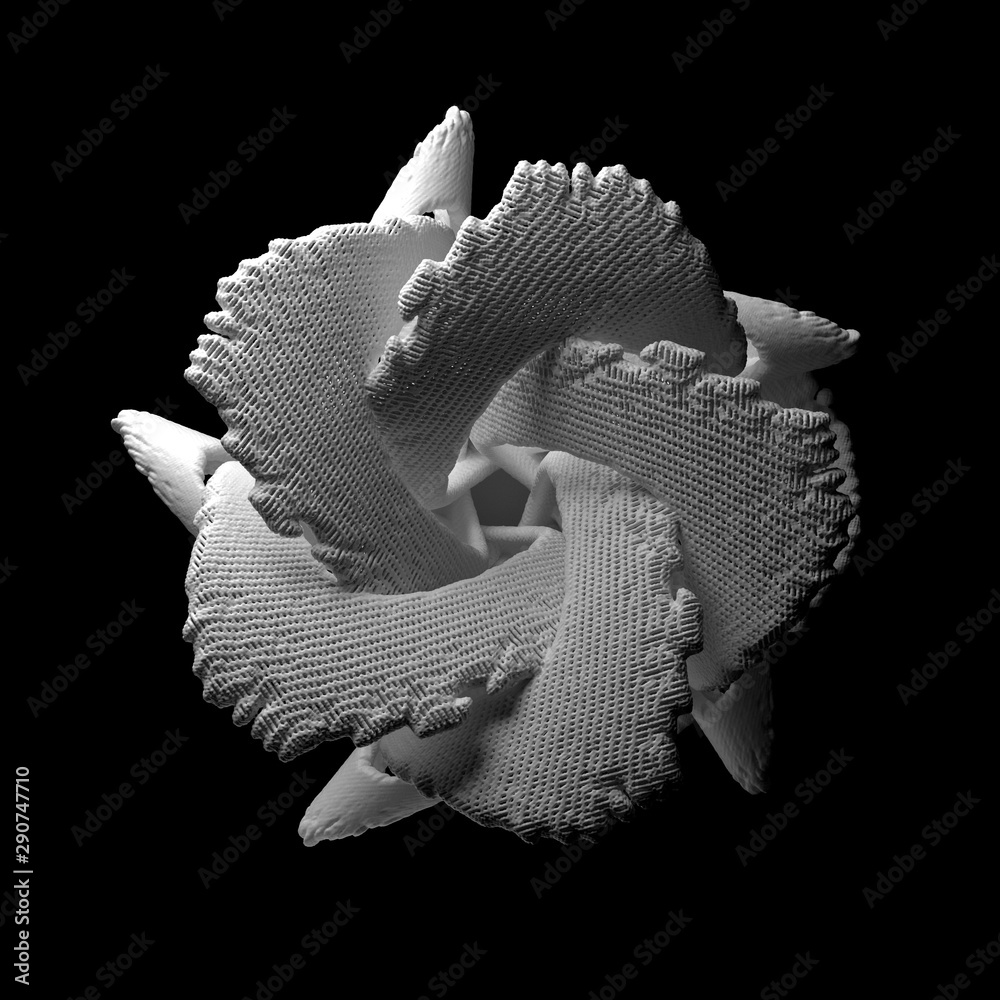 Poster 3d render abstract figure. white structure made of repetitive elements.