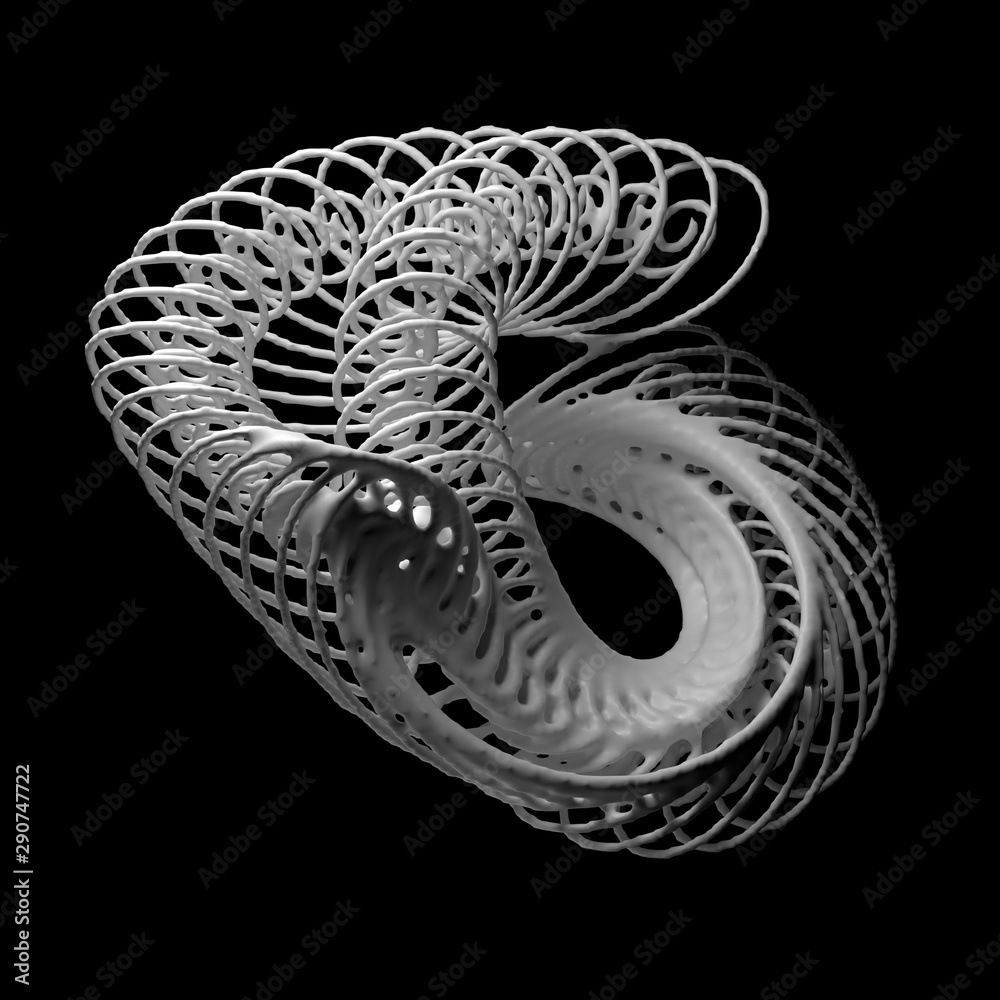 Poster 3d render abstract figure. white structure made of repetitive elements.