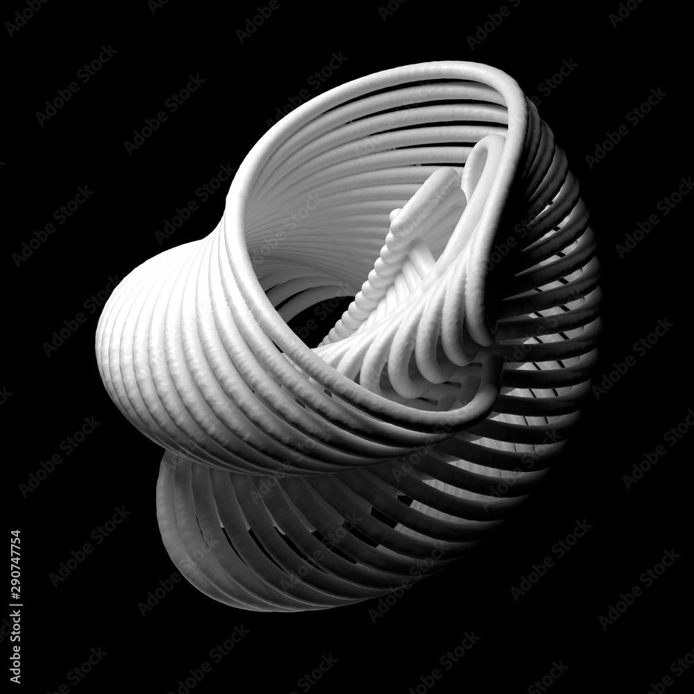 Poster 3d render abstract figure. white structure made of repetitive elements.