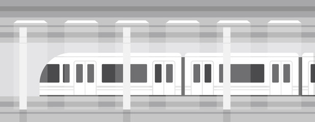 Subway, underground platform with modern train. Underground metro train. Vector illustration.