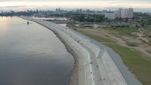 City embankment in Khabarovsk. 2019 year. Shooting from the drone.