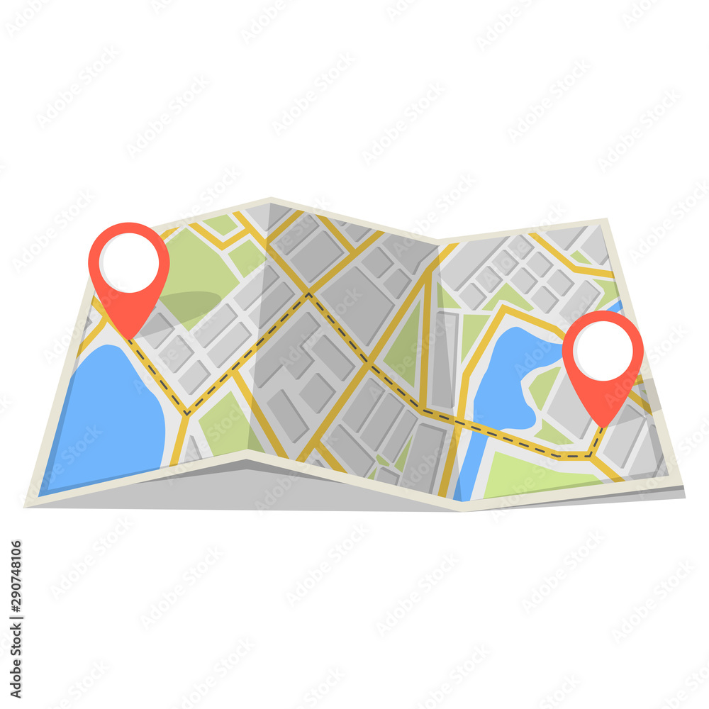 Poster map with gps navigation and points on it. finding the way concept. vector illustration.