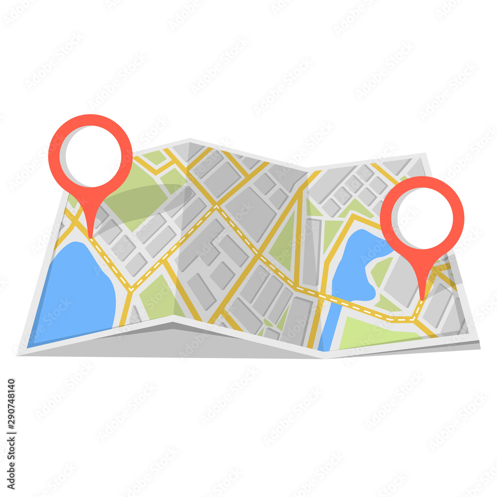 Poster map with gps navigation and points on it. finding the way concept. vector illustration.