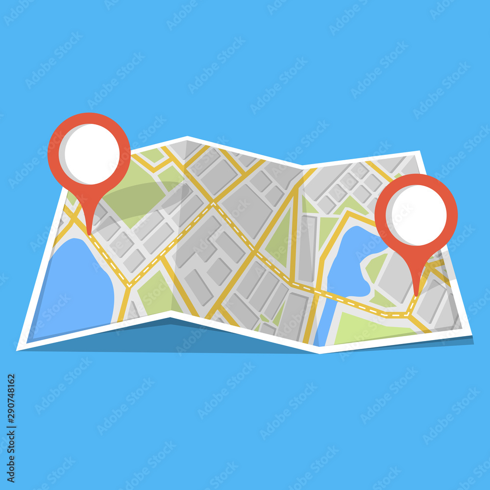 Poster map with gps navigation and points on it. finding the way concept. vector illustration.
