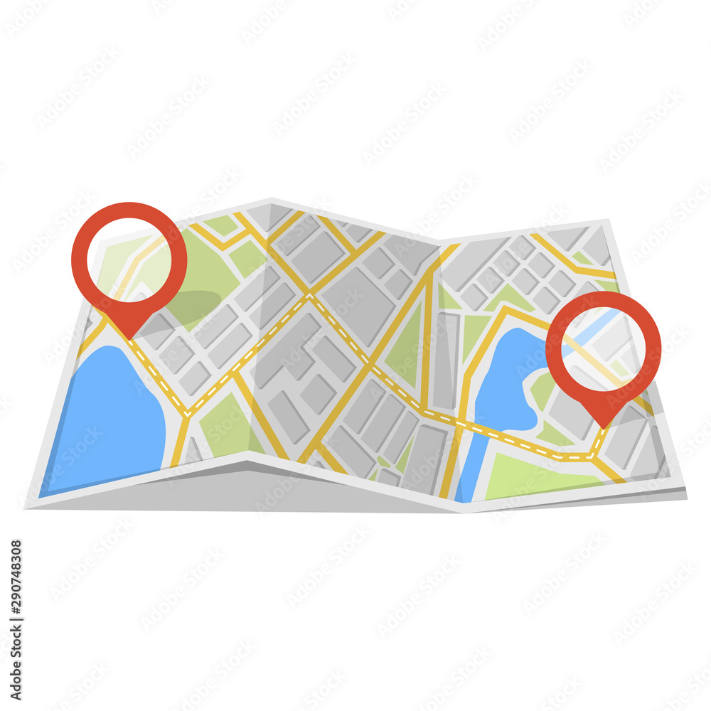 Poster map with gps navigation and points on it. finding the way concept. vector illustration.
