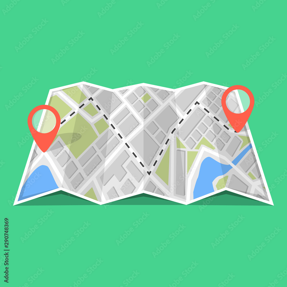Poster map with gps navigation and points on it. finding the way concept. vector illustration.
