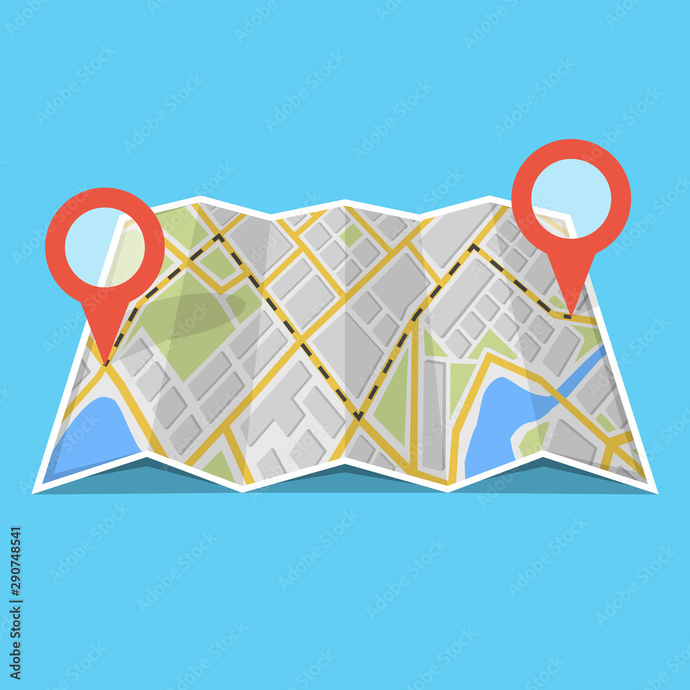 Poster map with gps navigation and points on it. finding the way concept. vector illustration.