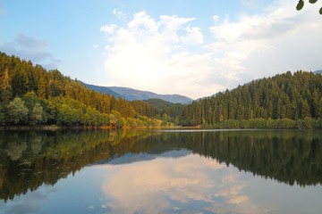 Mountain forest lake reflection landscape. Savsat/ Artvin 