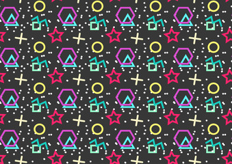 seamless pattern with triangles, stars, dots, circles
