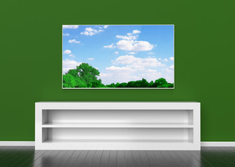 Smart 4k TV Mock-Up In Living Room 3D Render