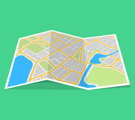 City map with navigation. Finding the way concept. Vector illustration.