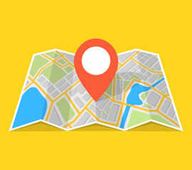 City map with navigation. Finding the way concept. Vector illustration.