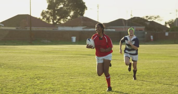 Young adult female rugby match