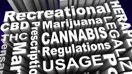 Cannabis Medical Marijuana CBD Legalized Word Collage 3d Animation