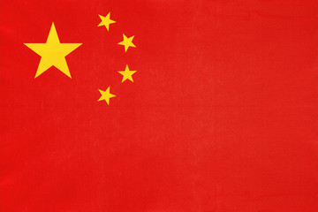 China national fabric flag, textile background. Symbol of international world Asian country.