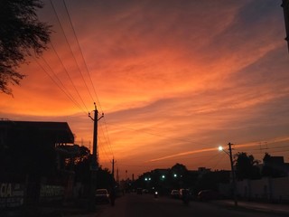 sunset in city