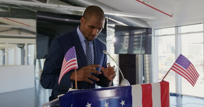 Male speaker addressing audience at political convention