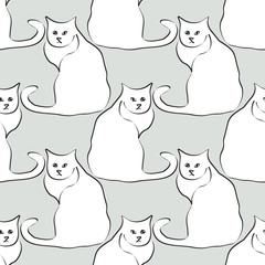 Vector White Cats on Gray Background Seamless Repeat Pattern