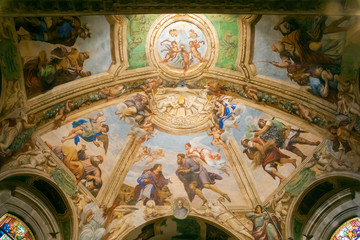 Beautiful painted ceiling in chapel of Syracuse cathedral, Sicily - obrazy, fototapety, plakaty
