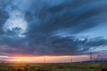Colorful sunset in early autumn