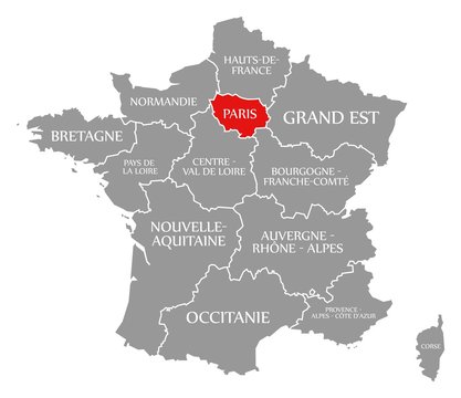 Paris red highlighted in map of France
