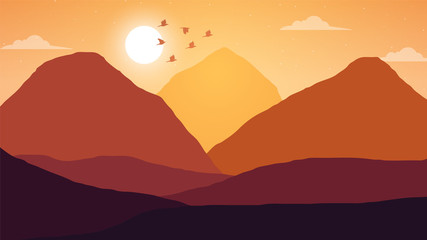 Natural Scene Mountains Landscape birds Background