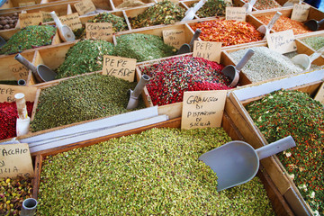 Different spices on sale in outdoor sicilian market
