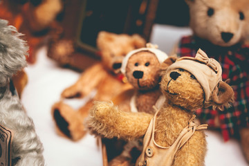 old vintage teddies at a flea market