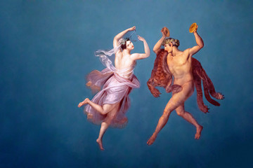 Graceful fresco from Palazzo dei Normanni, Palermo. Painted by Giuseppe Patania in the Sala...