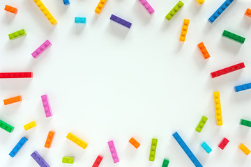 Colored toy bricks with place for text