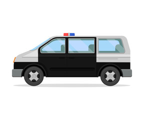 Police van with flashing lights. Vector illustration on a white background.