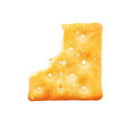 Bitten cracker on a white background